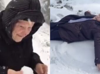 Γυναίκα 101 ετών πηδάει από το αμάξι για να φτιάξει την πρώτη της χιονόμπαλα και η χαρά της δεν περιγράφεται.