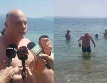Δροσερός Αχιλλέας Μπέος… για επιθεώρηση: Πήγε να ελέγξει την παραλία με μαγιό κι έκανε το συμβολικό του πρώτο μπάνιο